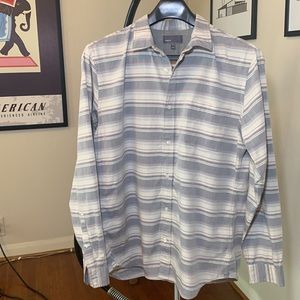 Vince Grey and White Horizontal Stripe Button Down XL